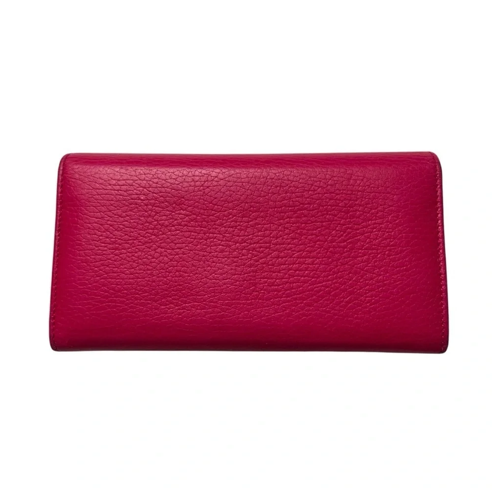 Gucci GG Marmont Calfskin Pebbled Leather Hot Pink Barbie Continental Wallet